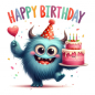 Preview: Bügelbild mit „Happy Birthday“-Schriftzug in Gold und Pink, verziert mit Schildkröte