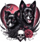 Preview: hunde-totenkopf-flicken-buegelbild--aufbuegler-gothic--buegelmotiv