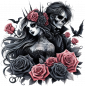 Preview: Paar-flicken-buegelbild--aufbuegler-gothic--buegelmotiv