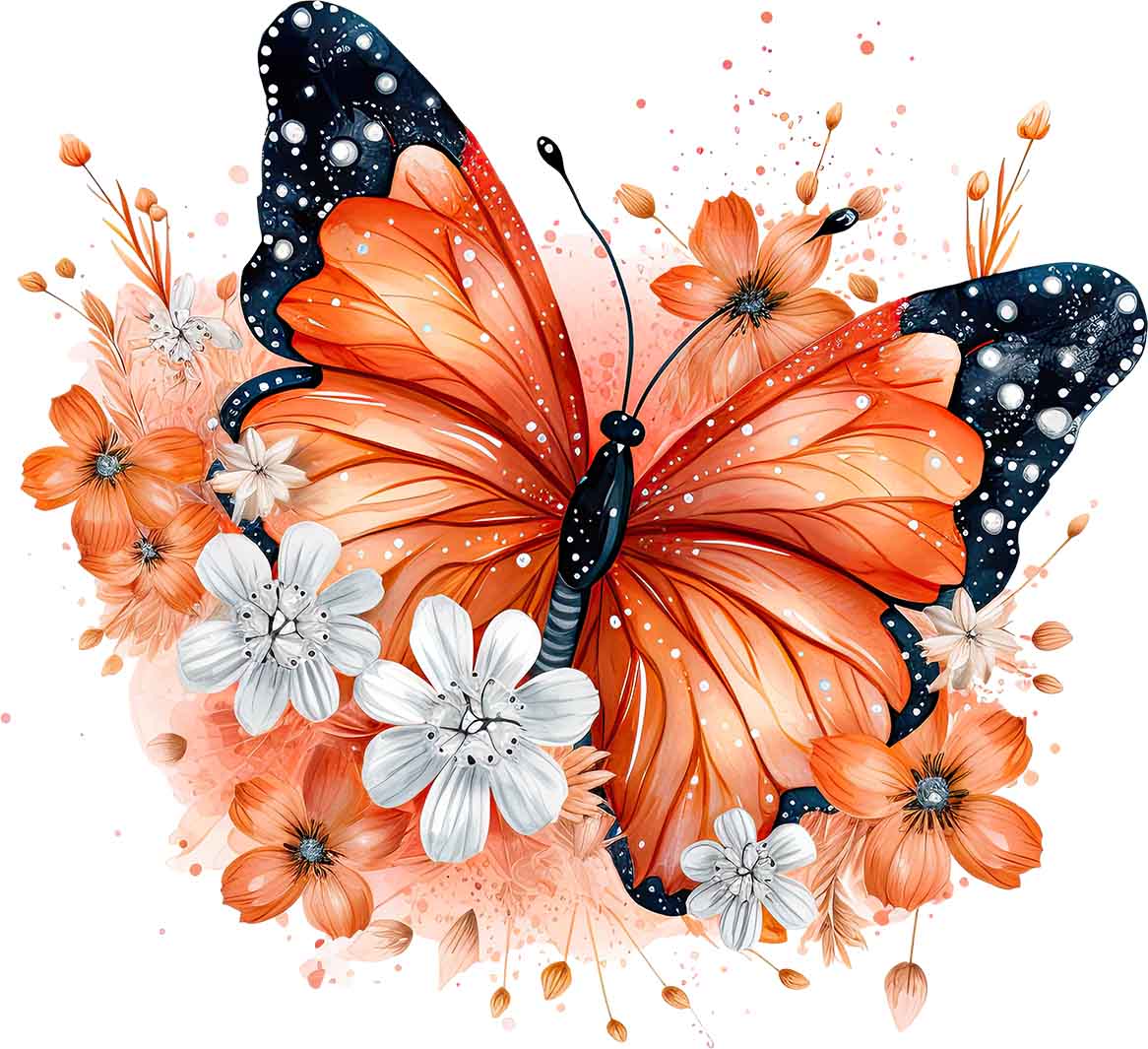 Schmetterling mit Blüten