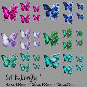 Schmetterling-Set ein Bogen 360mm x 890mm verschied. Motive und Größen