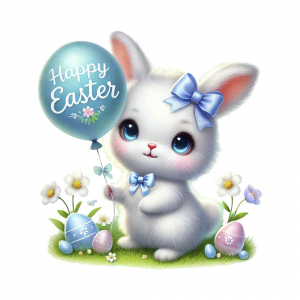 Bügelbild Ostern Hase mit blauen Luftballon