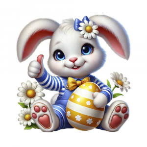 Bügelbild Ostern Hase Latzhose blau