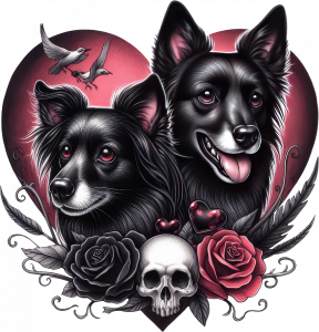 hunde-totenkopf-flicken-buegelbild--aufbuegler-gothic--buegelmotiv