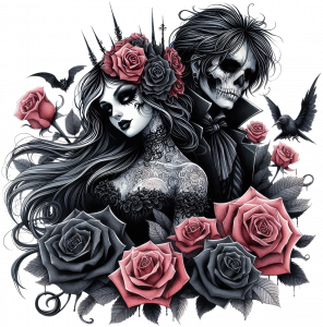 Paar-flicken-buegelbild--aufbuegler-gothic--buegelmotiv