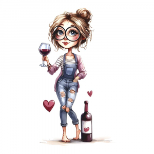 Bügelbild Lustige Frau mit Wein und Herze