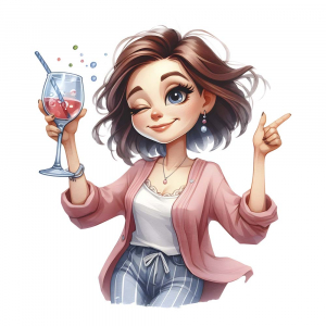 Bügelbild Lustige Frau mit Wein und Augenzwinker