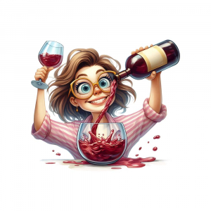 Bügelbild Witzige Frau mit Wein und Glas