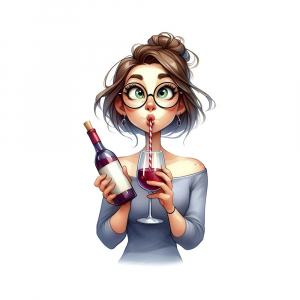 Bügelbild Witzige Frau mit Wein und Strohalm