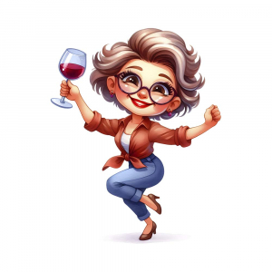 Bügelbild Lustige Frau mit Wein und tanzend
