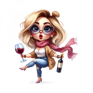 Bügelbild Lustige Frau mit Wein und tanzend